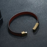 Men's Leather Bracelet with Stainless Steel Lettering