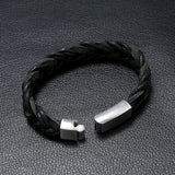 Men's Magnetic Buckle Leather Bracelet Retro Stainless Steel