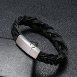 Men's Magnetic Buckle Leather Bracelet Retro Stainless Steel