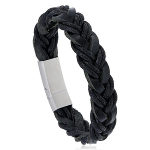 Men's Magnetic Buckle Leather Bracelet Retro Stainless Steel