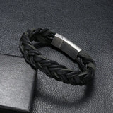 Men's Magnetic Buckle Leather Bracelet Retro Stainless Steel