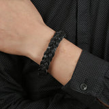 Men's Magnetic Buckle Leather Bracelet Retro Stainless Steel