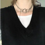 Silver Heart Shape Choker Necklace For Women Unique Temperament