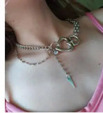 Silver Heart Shape Choker Necklace For Women Unique Temperament