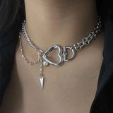 Silver Heart Shape Choker Necklace For Women Unique Temperament