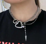 Silver Heart Shape Choker Necklace For Women Unique Temperament