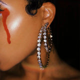 Glass Rhinestone Gems Hoop Earrings Statement Jewelry