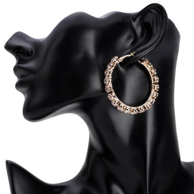 Glass Rhinestone Gems Hoop Earrings Statement Jewelry