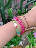 Zircon Smile Shape Enamel Bangle Bracelet For Women