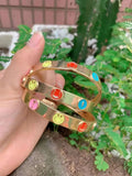 Zircon Smile Shape Enamel Bangle Bracelet For Women