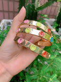 Zircon Smile Shape Enamel Bangle Bracelet For Women