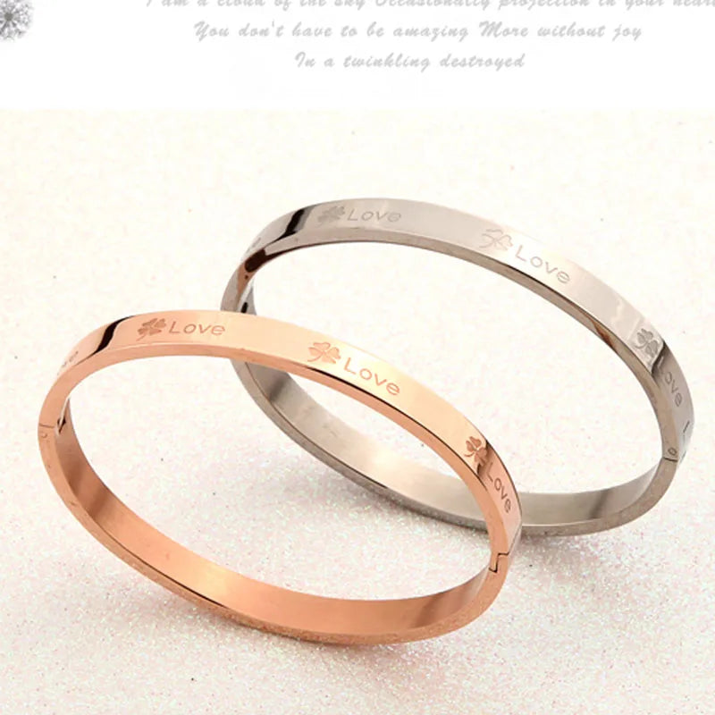 Clover Titanium Bangles for Women Stainless Steel Bracelet Birthday Gift