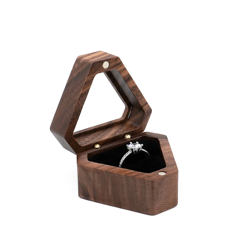 Wooden Ring Box Velvet Interior Jewelry Display Ring Case