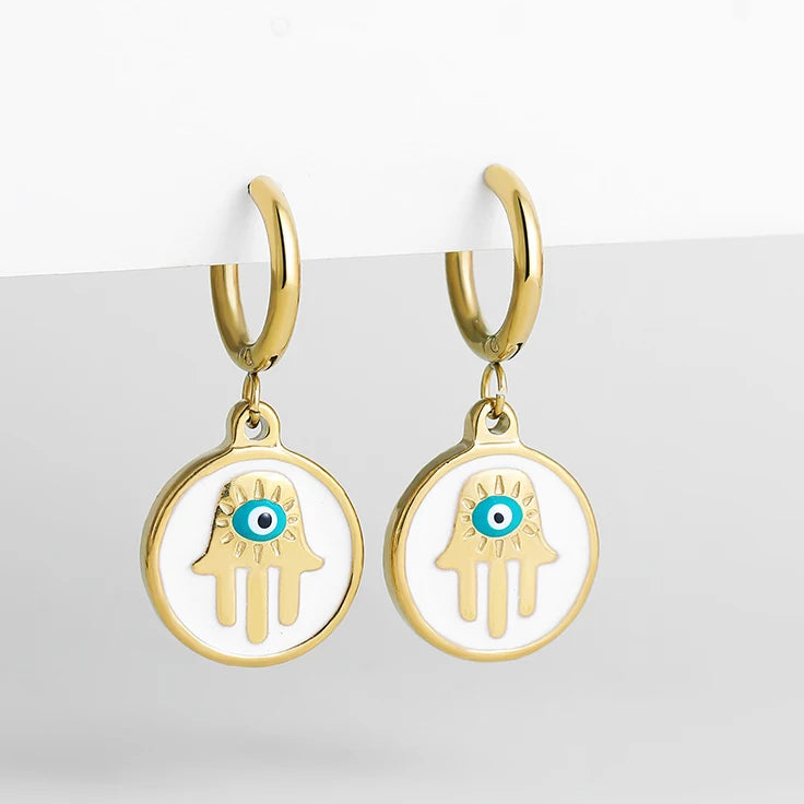 Evil Eye Hamsa Earrings Stainless Steel Hoops Women Jewelry Gift