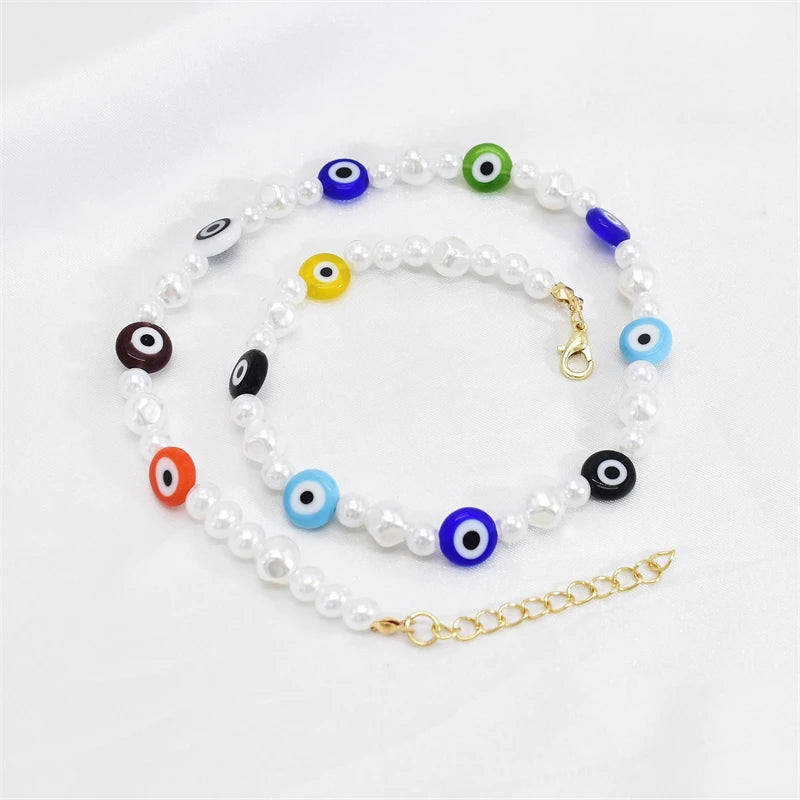 Evil Eye Pearl Necklace Bohemian Punk Choker