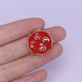 Vintage Coin Shaped Pendant Necklace with Enamel Zircon