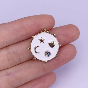 Vintage Coin Shaped Pendant Necklace with Enamel Zircon
