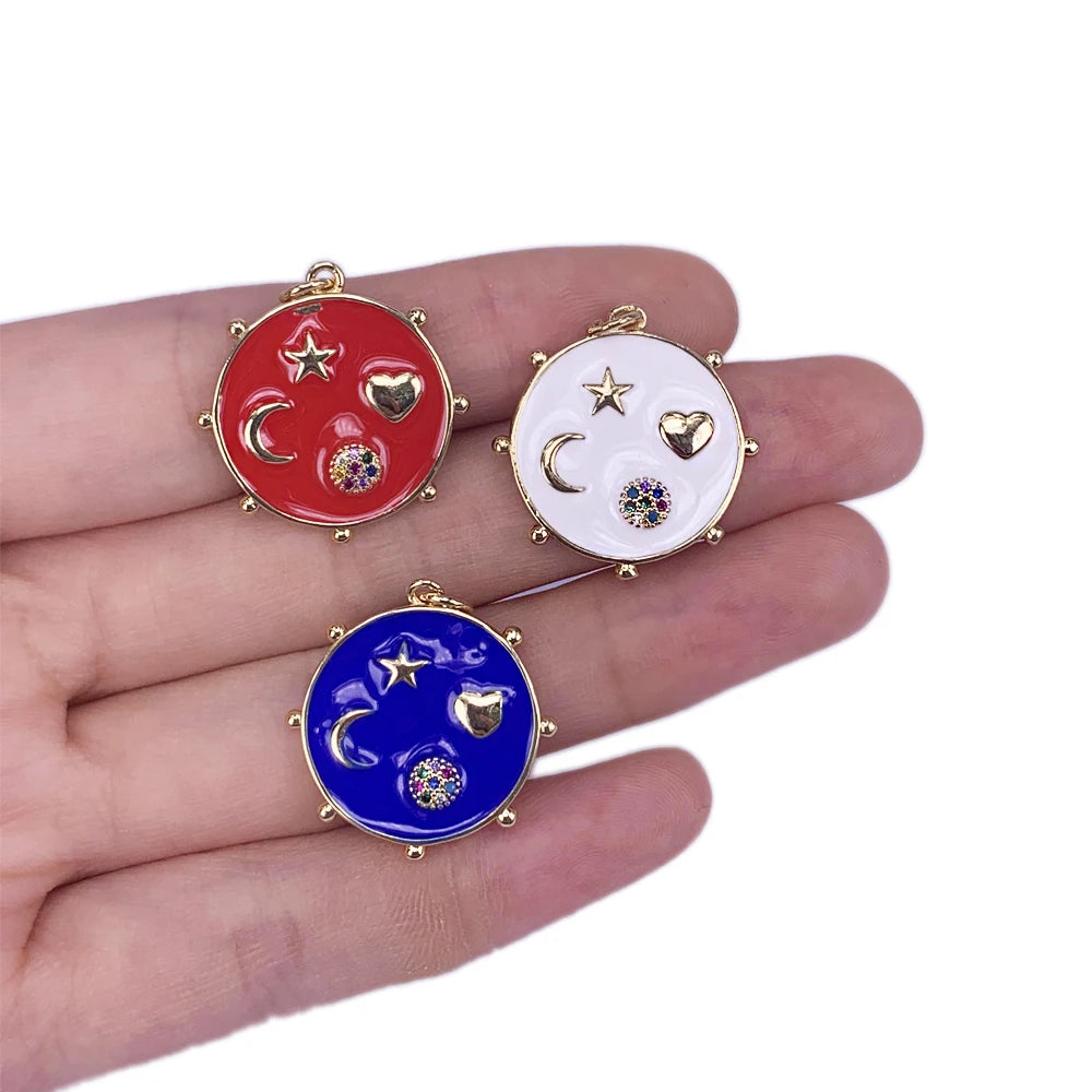 Vintage Coin Shaped Pendant Necklace with Enamel Zircon