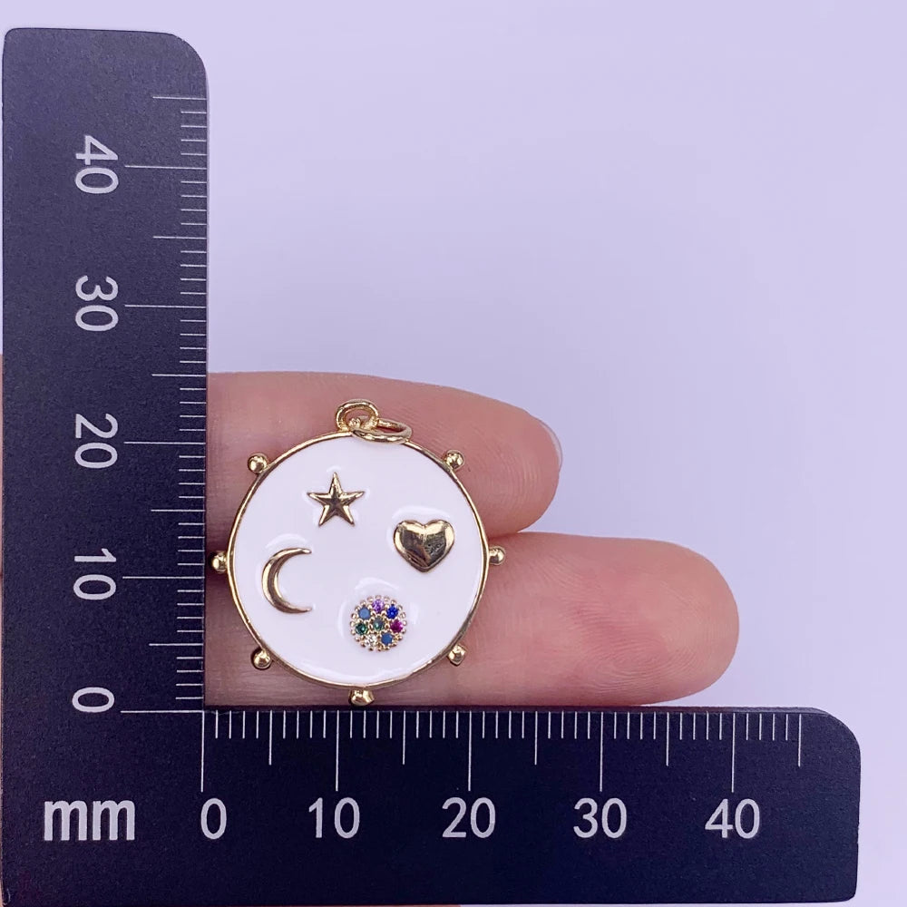 Vintage Coin Shaped Pendant Necklace with Enamel Zircon