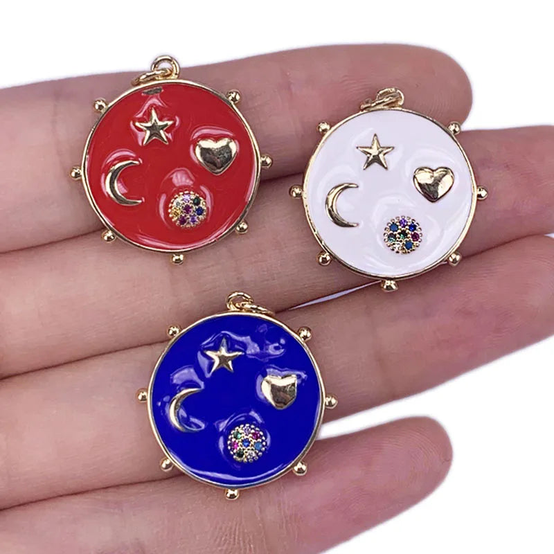 Vintage Coin Shaped Pendant Necklace with Enamel Zircon
