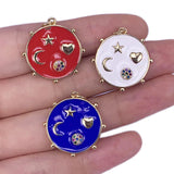 Vintage Coin Shaped Pendant Necklace with Enamel Zircon