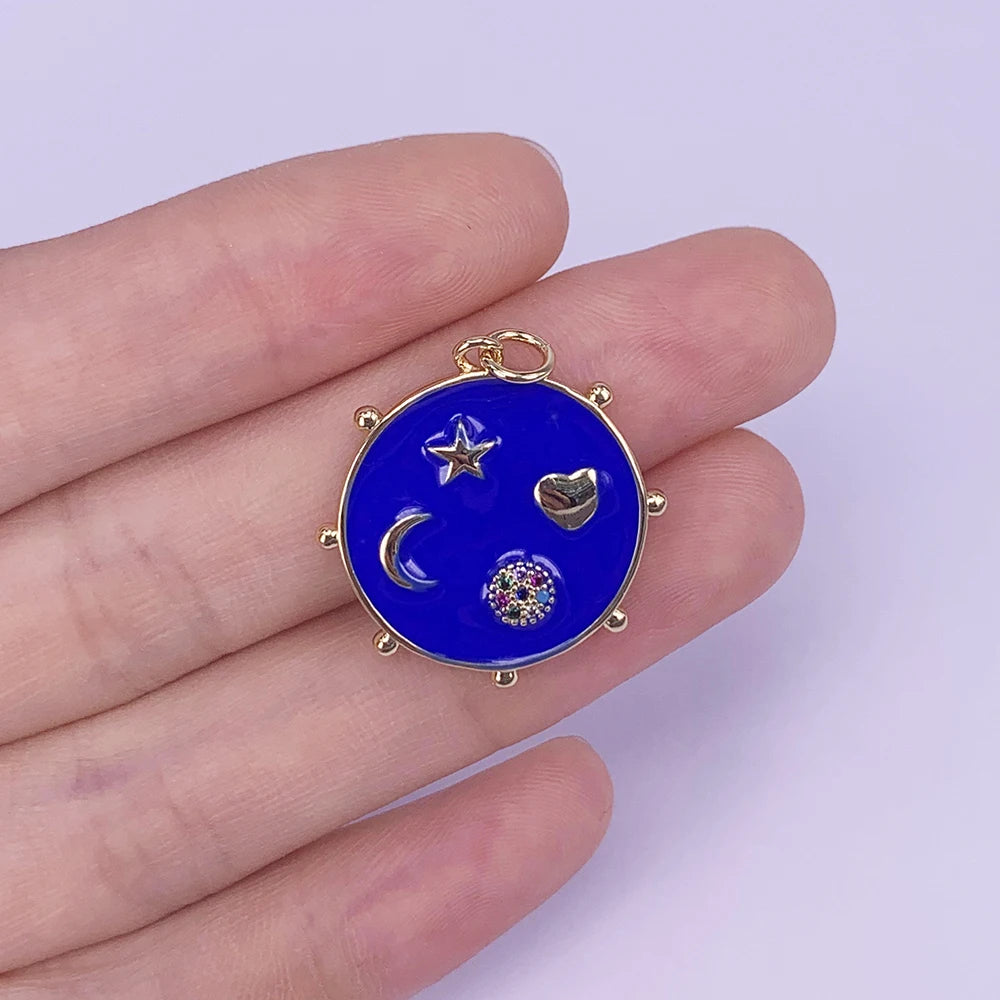 Vintage Coin Shaped Pendant Necklace with Enamel Zircon