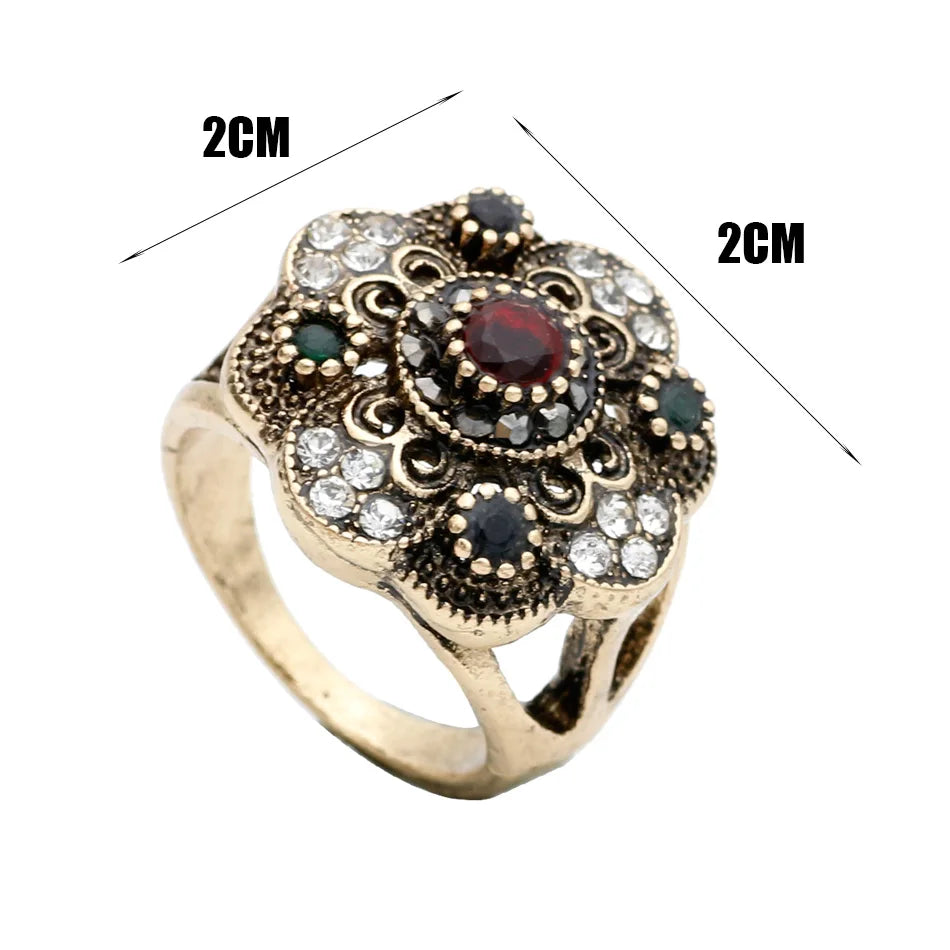 Women Flower Vintage Rings Antique Resin Jewelry Ethnic Bijoux