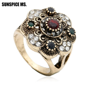 Women Flower Vintage Rings Antique Resin Jewelry Ethnic Bijoux