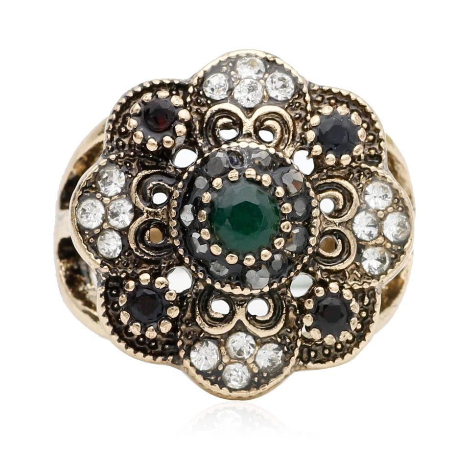 Women Flower Vintage Rings Antique Resin Jewelry Ethnic Bijoux