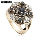 Women Flower Vintage Rings Antique Resin Jewelry Ethnic Bijoux