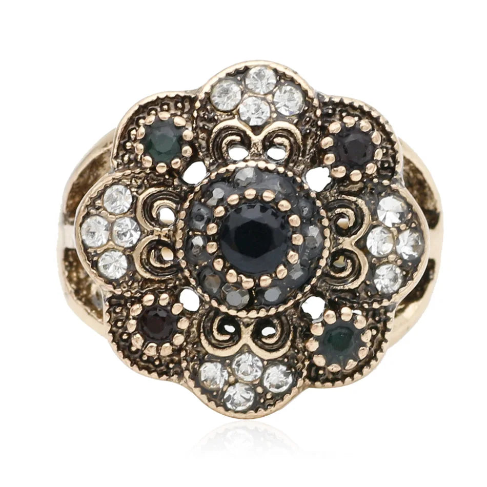 Women Flower Vintage Rings Antique Resin Jewelry Ethnic Bijoux