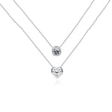 Two Layer Heart Crystal Pendant 925 Silver Necklace Womens Jewellery