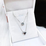 Two Layer Heart Crystal Pendant 925 Silver Necklace Womens Jewellery