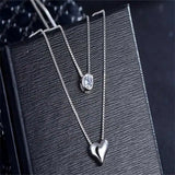 Two Layer Heart Crystal Pendant 925 Silver Necklace Womens Jewellery