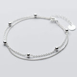 925 Silver Beaded Chain Charm Bracelet Adjustable Length