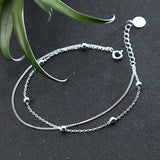 925 Silver Beaded Chain Charm Bracelet Adjustable Length