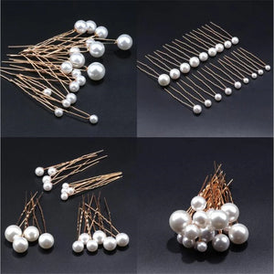 U-shaped Pin Metal Barrette Clip Hairpins Simulated Pearl Bridal Tiara