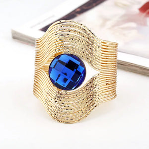Wire Multilayer Bracelet Women Metal Plated Striped Round Stone Bangle