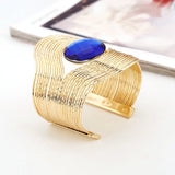 Wire Multilayer Bracelet Women Metal Plated Striped Round Stone Bangle