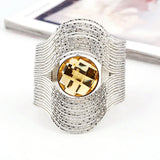 Wire Multilayer Bracelet Women Metal Plated Striped Round Stone Bangle