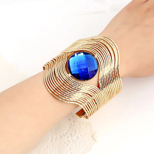 Wire Multilayer Bracelet Women Metal Plated Striped Round Stone Bangle