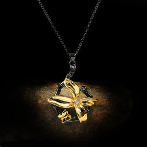 Flower Butterfly Pendant Necklace Silver Plate Jewelry