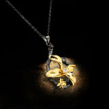 Flower Butterfly Pendant Necklace Silver Plate Jewelry