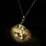 Flower Butterfly Pendant Necklace Silver Plate Jewelry