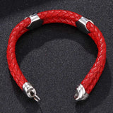 Red Double Rope Braided Leather Bracelet with Zircon