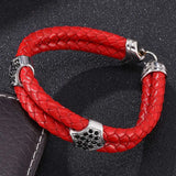 Red Double Rope Braided Leather Bracelet with Zircon