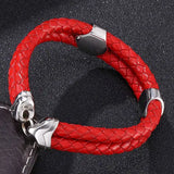 Red Double Rope Braided Leather Bracelet with Zircon
