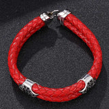Red Double Rope Braided Leather Bracelet with Zircon