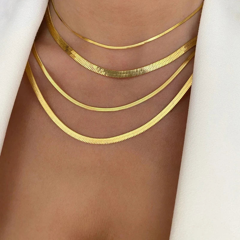 Snake Chain Necklace Choker Stainless Steel Herringbone Solid Chain Jewelry