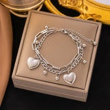 Bohemia 2 Layer Heart Charm Thick Chain Bracelet for Women